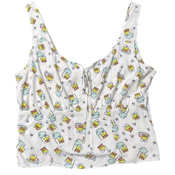 Sanrio Keroppi Women's XL Ruched Tank Top Tie Front Donut Pond - Picture 7 of 15